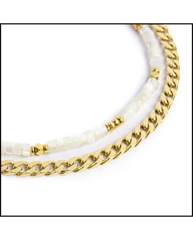 Cavigliera rondelle madreperla e cavigliera catena grumetta