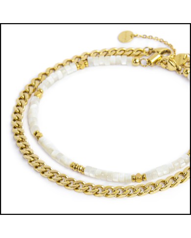 Cavigliera rondelle madreperla e cavigliera catena grumetta