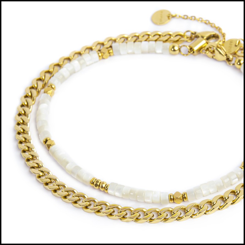 Cavigliera rondelle madreperla e cavigliera catena grumetta