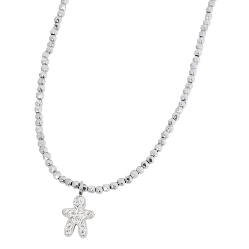 HEMATITE NECKLACE 36 cm hematite necklace with a 8 cm extenstion and boy pendant. Accessories: MAG0007, REG0001