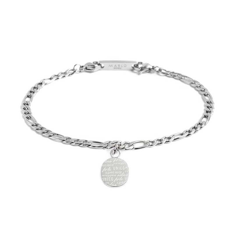 S.S BR FIGARO CHAIN SIZE L WITH OVAL PEND NONNO S.steel bracelet figaro chain 3,80 mm thickness. Size L. Total length 210 mm, at