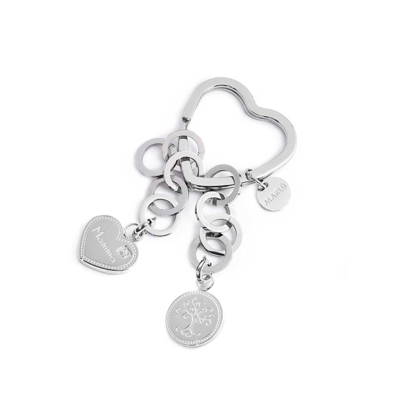 S.STEEL KEYRING HEART WITH RINGS CHAINS WITH PEND Polished s.steel keyring heart shape with 31*31,05 mm, 2,80 mm width, 3 mm thi